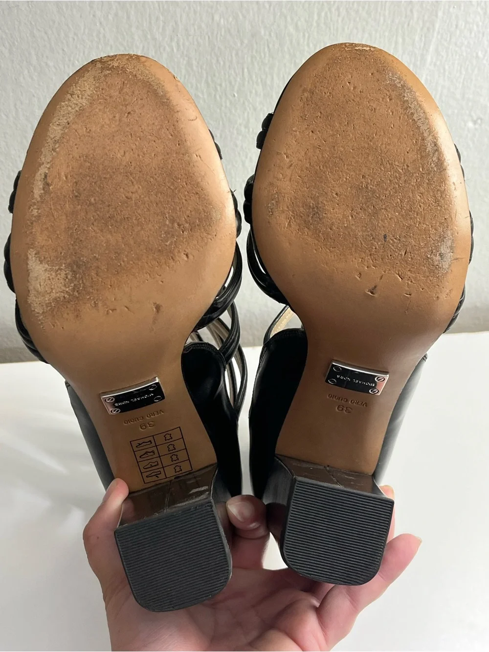Michael Kors Preston Leather Strappy Block Heel Sandals Size 9